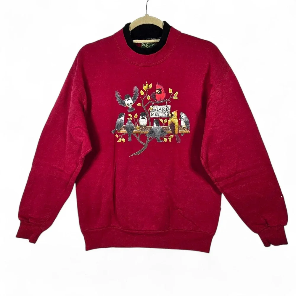 Vintage Calico Harbor Jerzees Red Bird Board Meeting Sweatshirt Medium USA Made